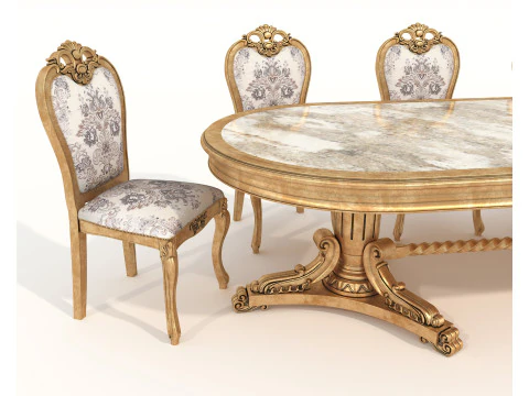 Meja dan Kursi Makan Gaya Eropa Klasik 62 Model 3D