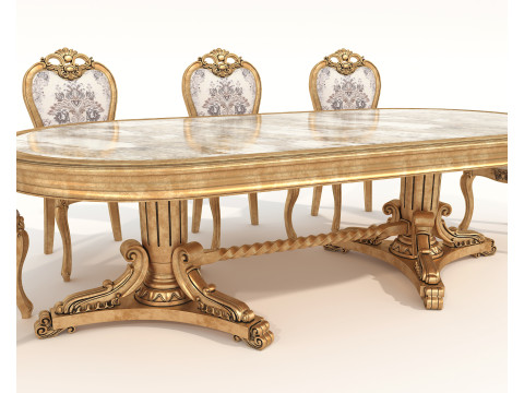 Classic European style Dining Table and Chairs 62 3D Модель