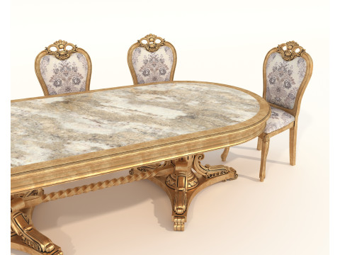 Classic European style Dining Table and Chairs 62 3D Модель