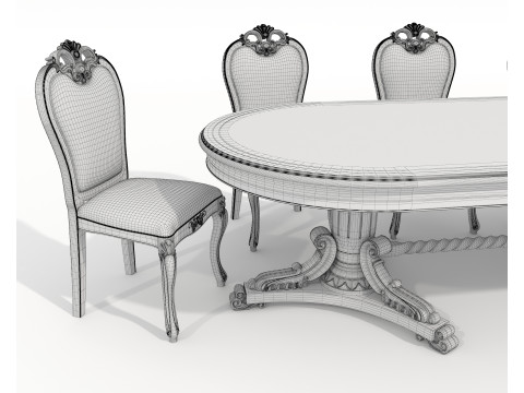 Classic European style Dining Table and Chairs 62 3D Модель