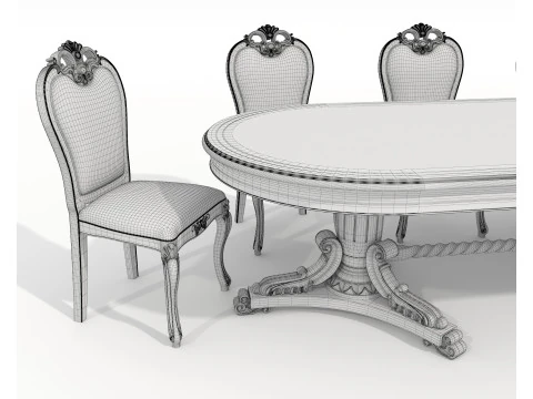 Meja dan Kursi Makan Gaya Eropa Klasik 62 Model 3D