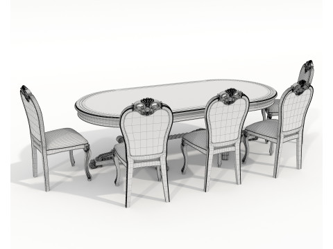 Classic European style Dining Table and Chairs 62 3D Модель