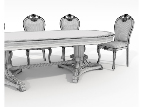 Classic European style Dining Table and Chairs 62 3D Модель