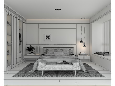 Modern Bedroom Scene 52 Model 3D