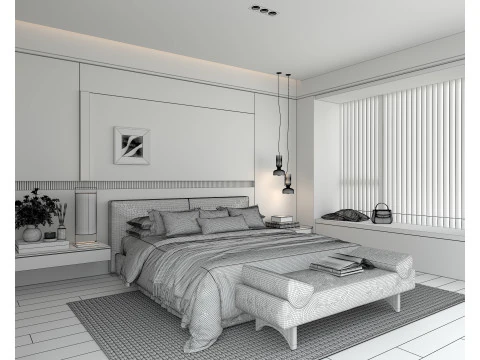 Modern Bedroom Scene 52 3D Model