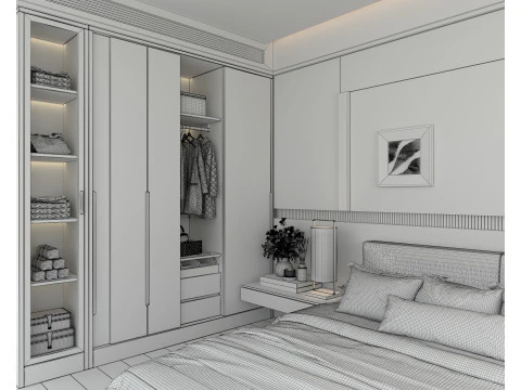Modern Bedroom Scene 52 3D Model