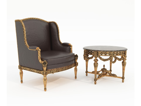 Classic European Style Coffee Table and Armchair 34 3D 模型