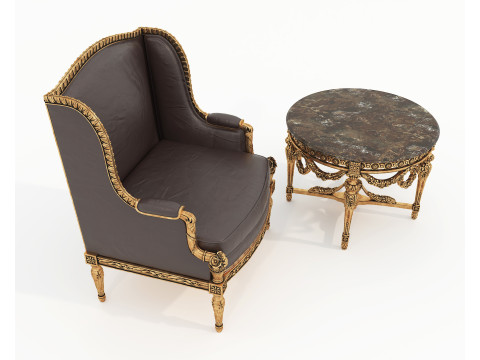 Classic European Style Coffee Table and Armchair 34 Modelo 3D