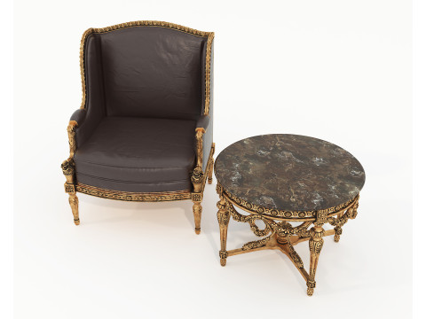 Classic European Style Coffee Table and Armchair 34 Modelo 3D