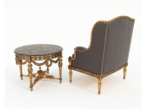 Classic European Style Coffee Table and Armchair 34 Modelo 3D
