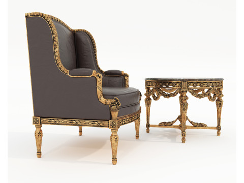 Classic European Style Coffee Table and Armchair 34 Modelo 3D