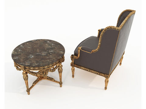 Classic European Style Coffee Table and Armchair 34 Modelo 3D