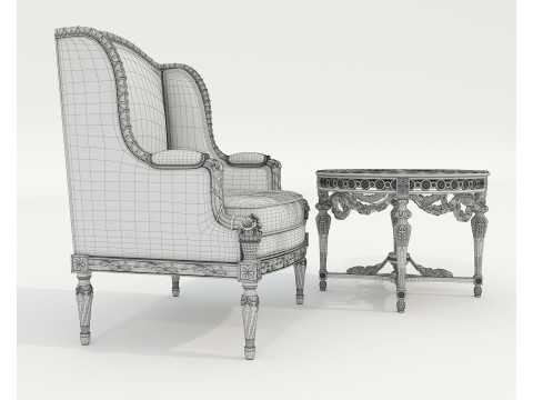 Classic European Style Coffee Table and Armchair 34 Modelo 3D