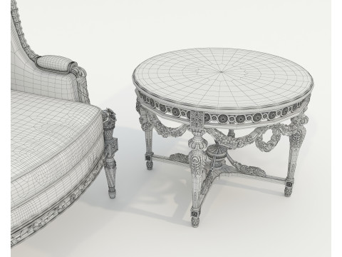 Classic European Style Coffee Table and Armchair 34 Modelo 3D