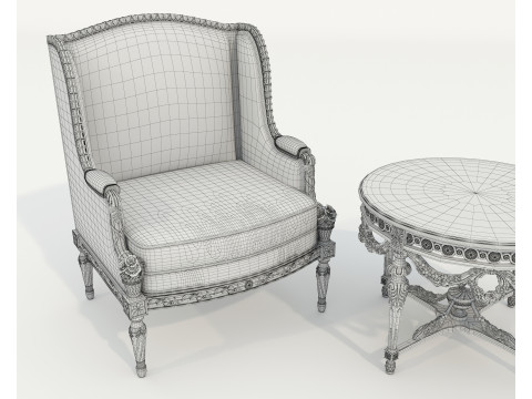 Classic European Style Coffee Table and Armchair 34 Modelo 3D