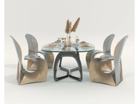 Modern Dining Table and Chairs 47 3D Model