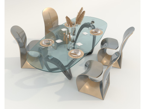 Modern Dining Table and Chairs 47 3D मॉडल