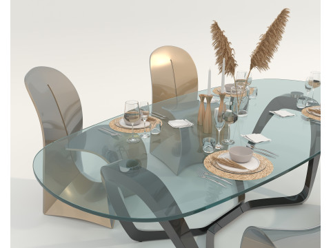 Modern Dining Table and Chairs 47 3D मॉडल
