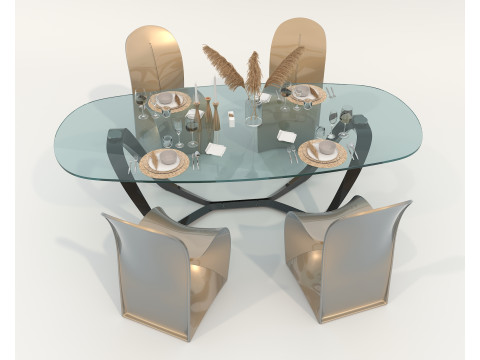 Modern Dining Table and Chairs 47 3D मॉडल