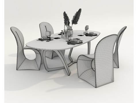 Modern Dining Table and Chairs 47 3D मॉडल