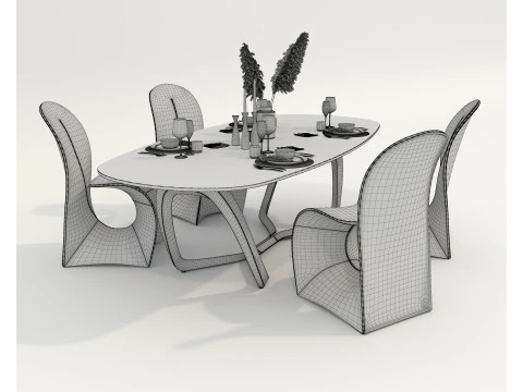 Modern Dining Table and Chairs 47 3D Model