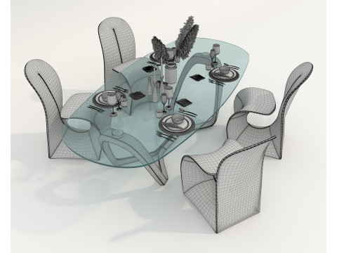 Modern Dining Table and Chairs 47 3D मॉडल