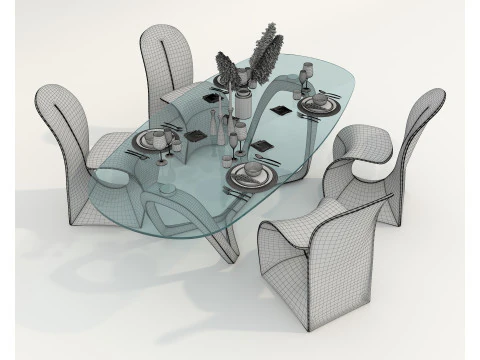 Modern Dining Table and Chairs 47 3D Model