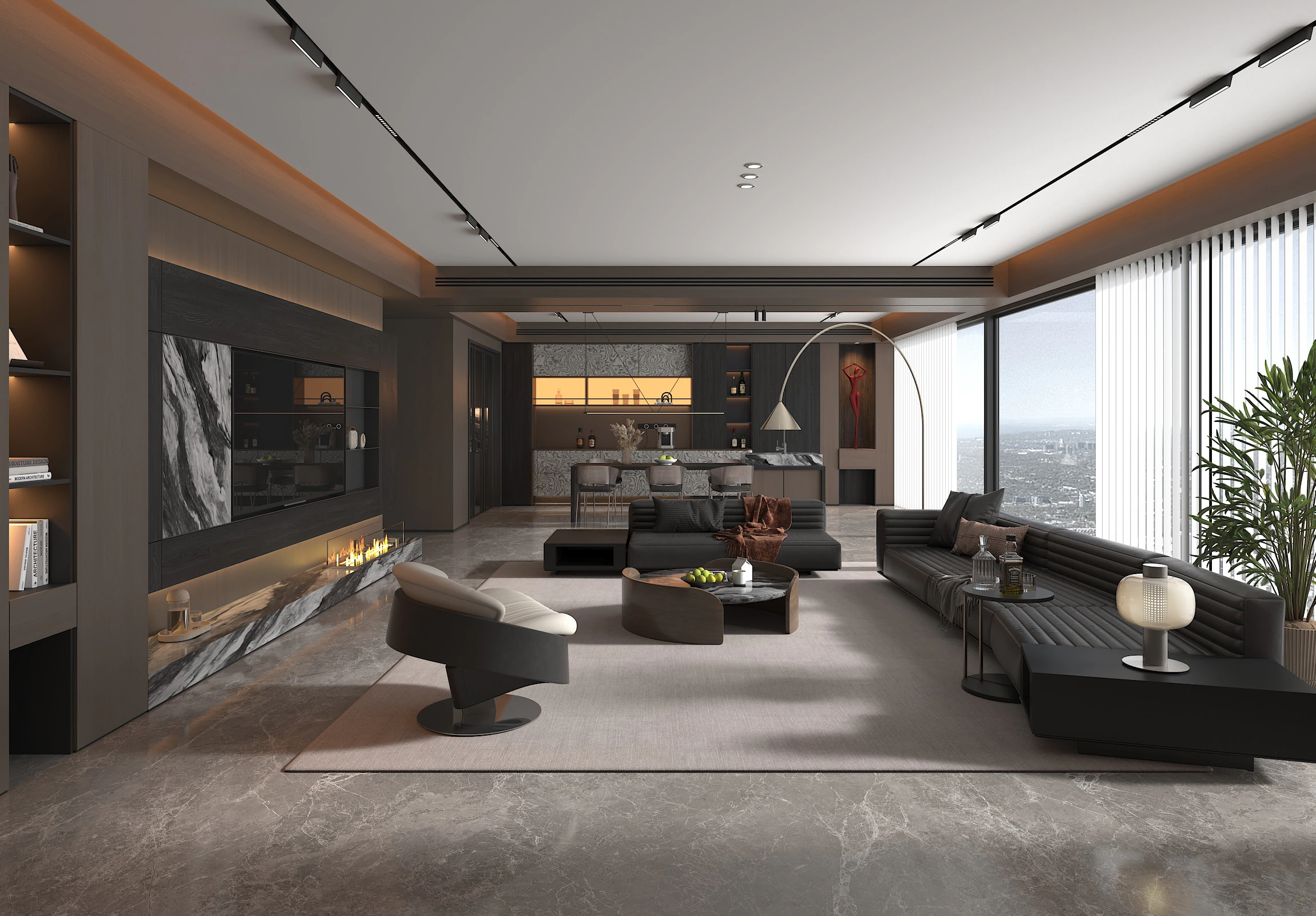 Living Room and Kitchen Scene 5 3D Model .c4d .max .obj .3ds .fbx .stl .blend 