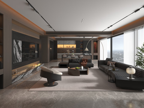 Living Room and Kitchen Scene 5 Model 3D