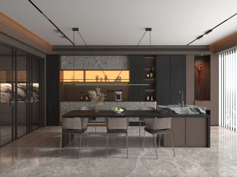 Living Room and Kitchen Scene 5 3D Model