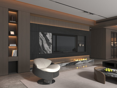 Living Room and Kitchen Scene 5 Model 3D