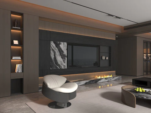 Living Room and Kitchen Scene 5 3D Model
