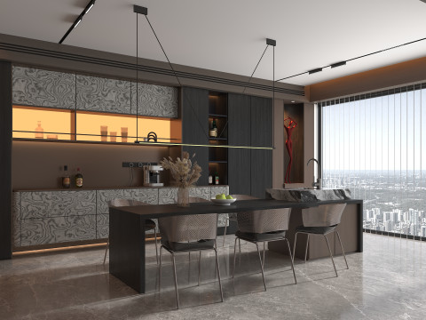 Living Room and Kitchen Scene 5 Model 3D
