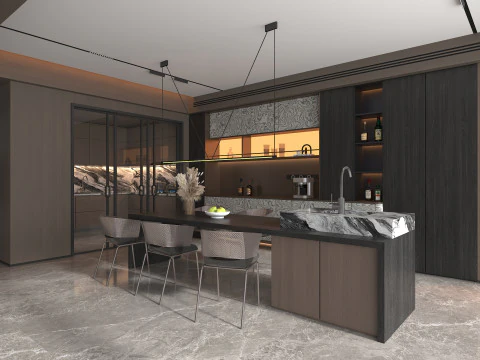 Living Room and Kitchen Scene 5 3D Model