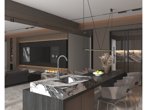 Living Room and Kitchen Scene 5 Model 3D
