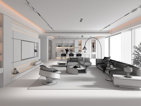 Living Room and Kitchen Scene 5 Model 3D