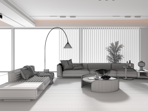 Living Room and Kitchen Scene 5 Model 3D