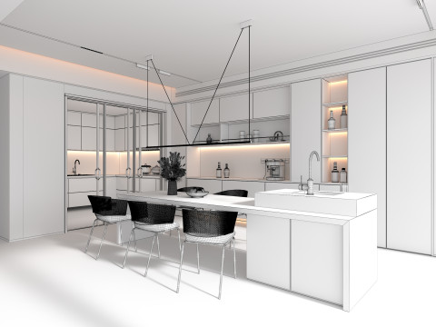 Living Room and Kitchen Scene 5 Model 3D
