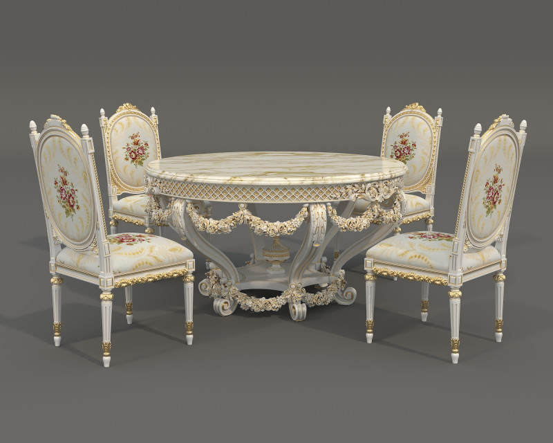 Classic European style Dining Table and Chairs 63 3D Модель .c4d .max .obj .3ds .fbx .stl .blend