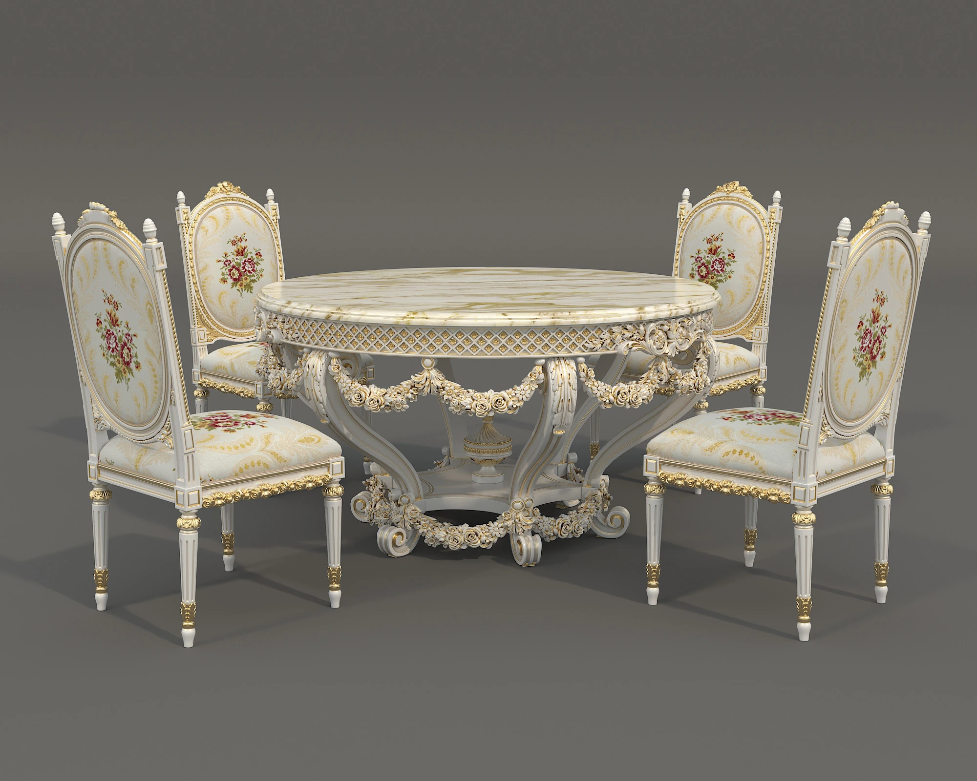 Classic European style Dining Table and Chairs 63 3D Model .c4d .max .obj .3ds .fbx .stl .blend 