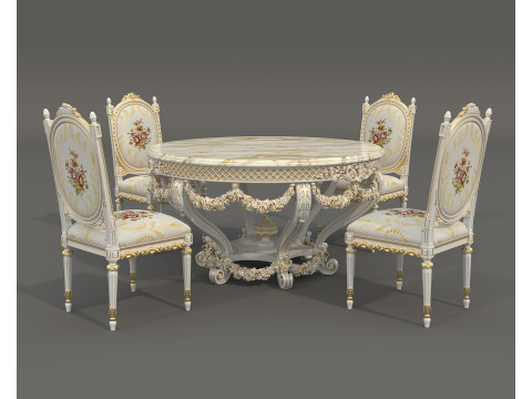 Classic European style Dining Table and Chairs 63 3D Modell