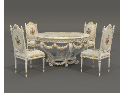 Mesa de jantar e cadeiras de estilo europeu cl&aacute;ssico 63 Modelo 3D