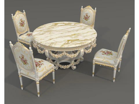 Classic European style Dining Table and Chairs 63 3D Model