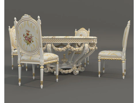 Classic European style Dining Table and Chairs 63 3D Model