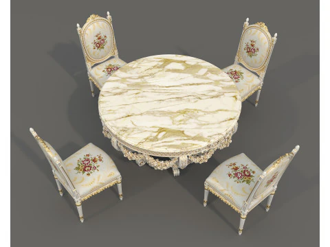 Classic European style Dining Table and Chairs 63 3D Model