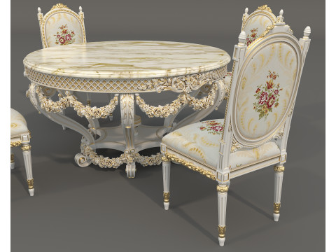 Classic European style Dining Table and Chairs 63 3D Модель