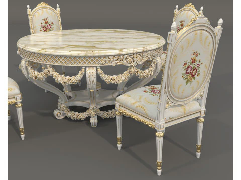 Classic European style Dining Table and Chairs 63 3D Model
