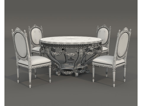 Classic European style Dining Table and Chairs 63 3D Модель