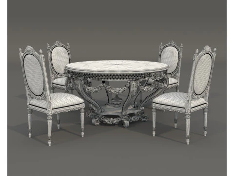 Classic European style Dining Table and Chairs 63 3D Model