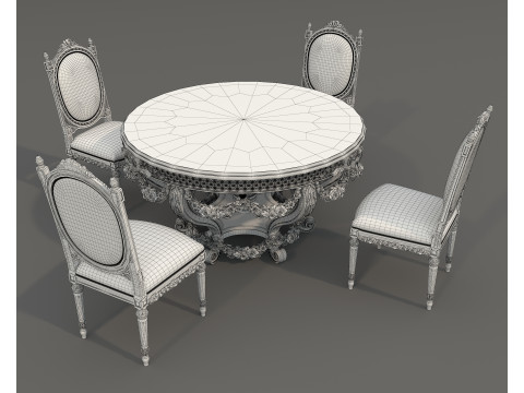 Classic European style Dining Table and Chairs 63 3D Модель